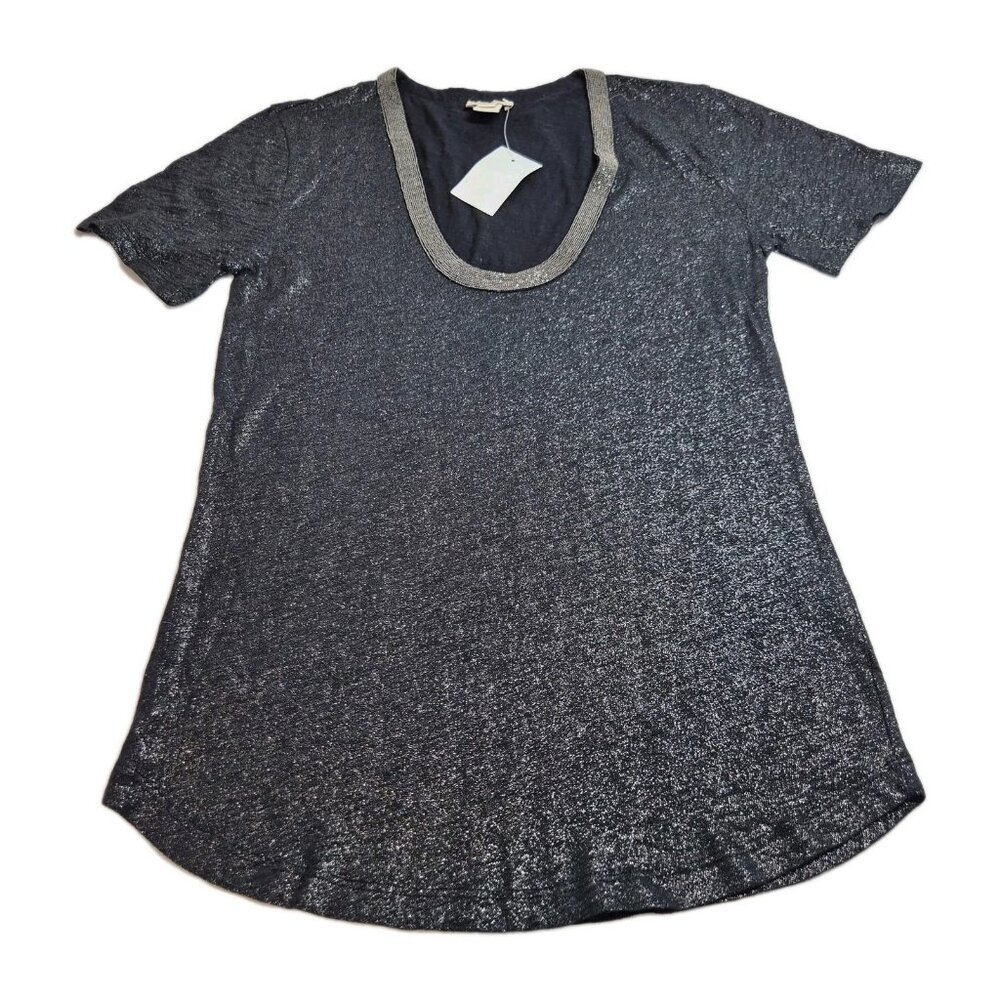 J.Crew Women's T-Shirt Size XXS Black Rhinestone Embellished Scoop Neck Top (57)